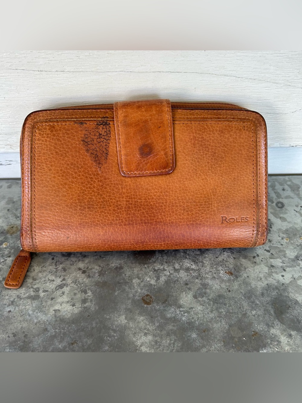 Rolfs Genuine Leather Wallet Clutch Brown Tan Pebble Womens Carbon Divider 7”x4”